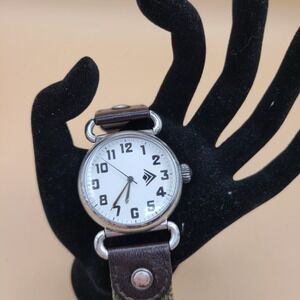 Vintage Silpada Stainless Steel Olive Nylon & Leather Watch WORKS